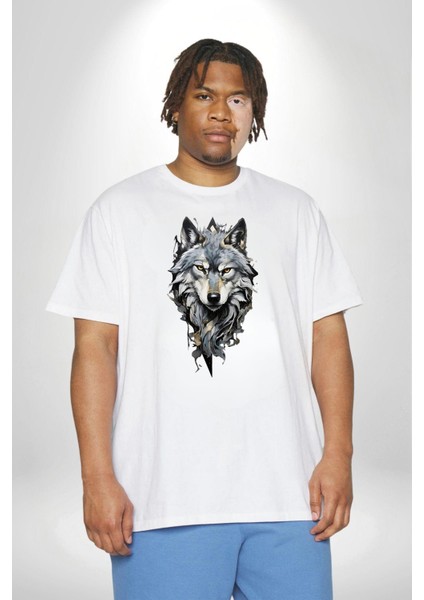 Beyaz Kurt Beyaz Büyük Beden Kadın Erkek Ünisex Basic Ön Baskılı Tişört fiyatları