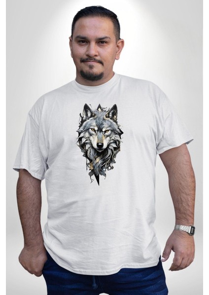 Beyaz Kurt Beyaz Büyük Beden Kadın Erkek Ünisex Basic Ön Baskılı Tişört modelleri