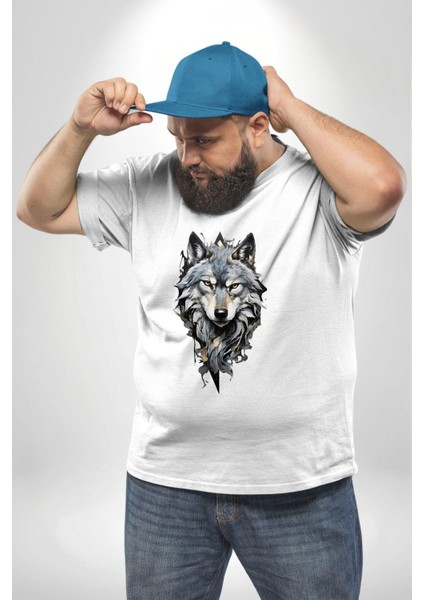 Beyaz Kurt Beyaz Büyük Beden Kadın Erkek Ünisex Basic Ön Baskılı Tişört fırsatları