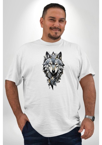 Beyaz Kurt Beyaz Büyük Beden Kadın Erkek Ünisex Basic Ön Baskılı Tişört indirimleri