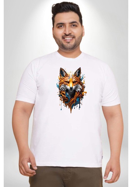 Renkli Sulu Boya Kurt Yapay Zeka Tasarımı Beyaz Büyük Beden Kadın Erkek Ünisex Basic Ön Baskılı Tişört fiyatları