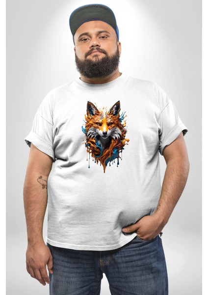 Renkli Sulu Boya Kurt Yapay Zeka Tasarımı Beyaz Büyük Beden Kadın Erkek Ünisex Basic Ön Baskılı Tişört fırsatları
