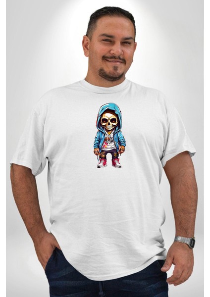 Hiphop Kurukafa Hoodie Beyaz Büyük Beden Kadın Erkek Ünisex Basic Ön Baskılı Tişört modelleri