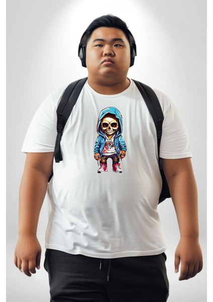 Hiphop Kurukafa Hoodie Beyaz Büyük Beden Kadın Erkek Ünisex Basic Ön Baskılı Tişört fırsatları