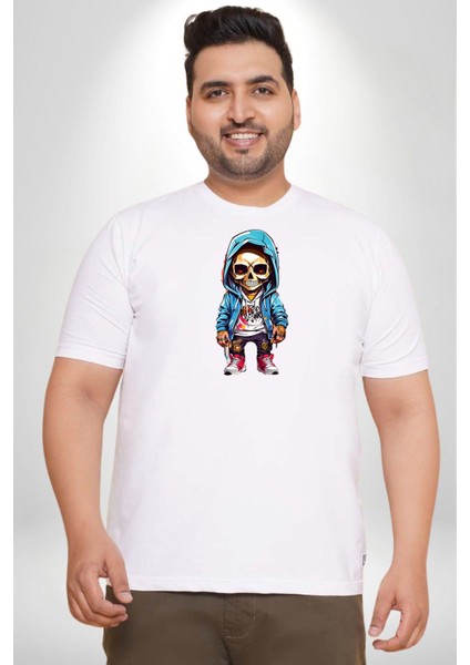 Hiphop Kurukafa Hoodie Beyaz Büyük Beden Kadın Erkek Ünisex Basic Ön Baskılı Tişört indirimleri