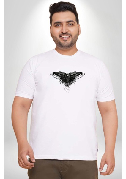 3 Gözlü Kuzgun Beyaz Büyük Beden Kadın Erkek Ünisex Basic Ön Baskılı Tişört