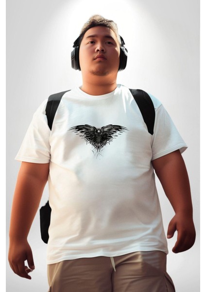 3 Gözlü Kuzgun Beyaz Büyük Beden Kadın Erkek Ünisex Basic Ön Baskılı Tişört fiyatları