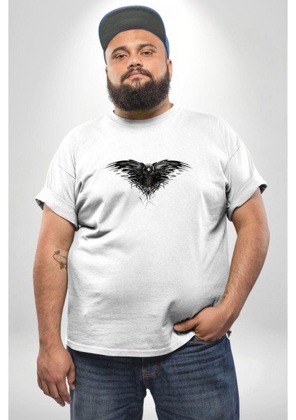 3 Gözlü Kuzgun Beyaz Büyük Beden Kadın Erkek Ünisex Basic Ön Baskılı Tişört modelleri