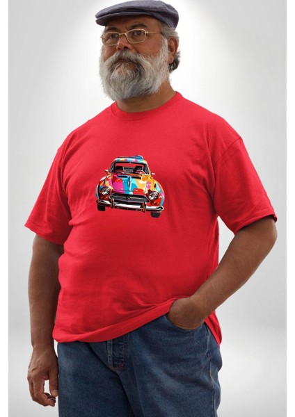 Peugeot 144 Renkli Orijinal Araba Kırmızı Büyük Beden Erkek Kadın Unisex Basic Ön Baskılı Tişört