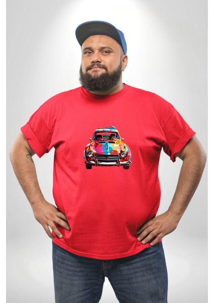 Peugeot 144 Renkli Orijinal Araba Kırmızı Büyük Beden Erkek Kadın Unisex Basic Ön Baskılı Tişört modelleri