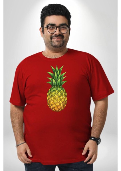 Ananas Meyve Kırmızı Büyük Beden Erkek Kadın Unisex Basic Ön Baskılı Tişört fiyatları