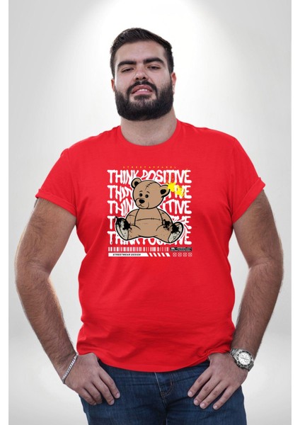 Positive Düşünce Kırmızı Büyük Beden Erkek Kadın Unisex Basic Ön Baskılı Tişört