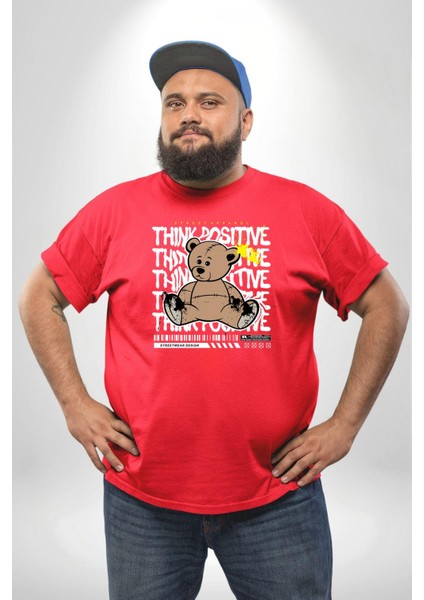 Positive Düşünce Kırmızı Büyük Beden Erkek Kadın Unisex Basic Ön Baskılı Tişört