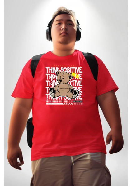Positive Düşünce Kırmızı Büyük Beden Erkek Kadın Unisex Basic Ön Baskılı Tişört