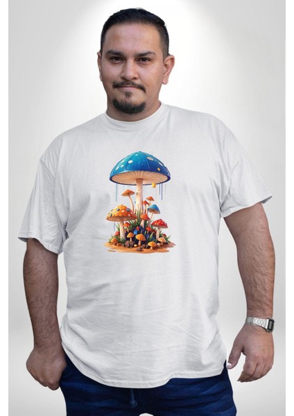 Renkli Mantar Süsler Beyaz Büyük Beden Kadın Erkek Ünisex Basic Ön Baskılı Tişört fırsatları
