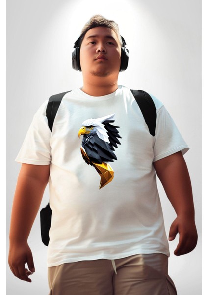 Yapay Zeka Kartal Kuş Tasarımı Beyaz Büyük Beden Kadın Erkek Ünisex Basic Ön Baskılı Tişört