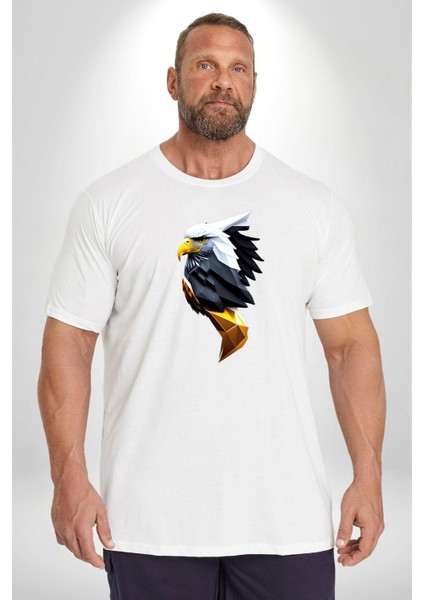 Yapay Zeka Kartal Kuş Tasarımı Beyaz Büyük Beden Kadın Erkek Ünisex Basic Ön Baskılı Tişört modelleri