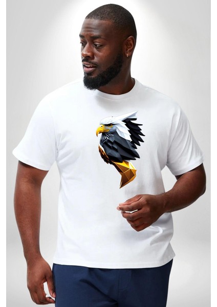 Yapay Zeka Kartal Kuş Tasarımı Beyaz Büyük Beden Kadın Erkek Ünisex Basic Ön Baskılı Tişört fırsatları