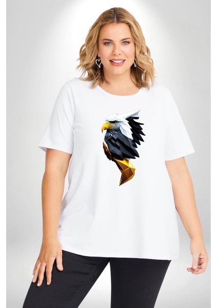 Yapay Zeka Kartal Kuş Tasarımı Beyaz Büyük Beden Kadın Erkek Ünisex Basic Ön Baskılı Tişört indirimleri