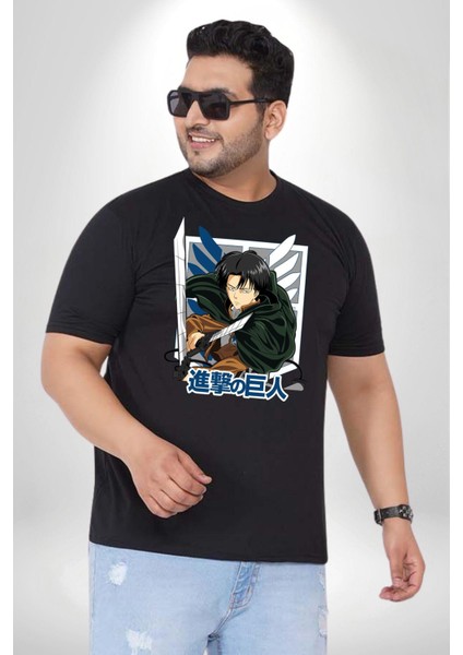 Anime Levi Ackerman Beyaz Ve Siyah Kanatlar Siyah Büyük Beden Erkek Kadın Unisex Basic Ön Baskılı Tişört indirimleri