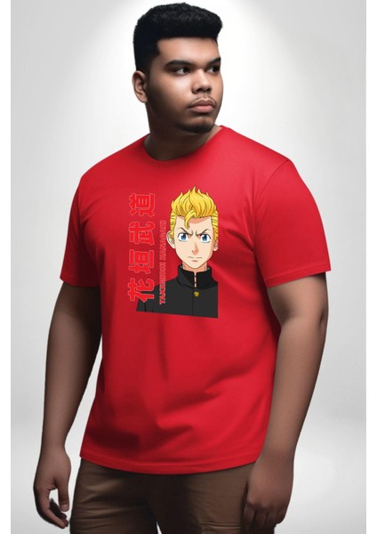 Takemichi Hanagaki Anime Tv Series Tokyo Revengers Kırmızı Büyük Beden Erkek Kadın Unisex Basic Ön Baskılı Tişört