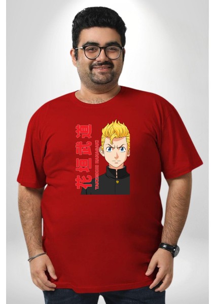 Takemichi Hanagaki Anime Tv Series Tokyo Revengers Kırmızı Büyük Beden Erkek Kadın Unisex Basic Ön Baskılı Tişört