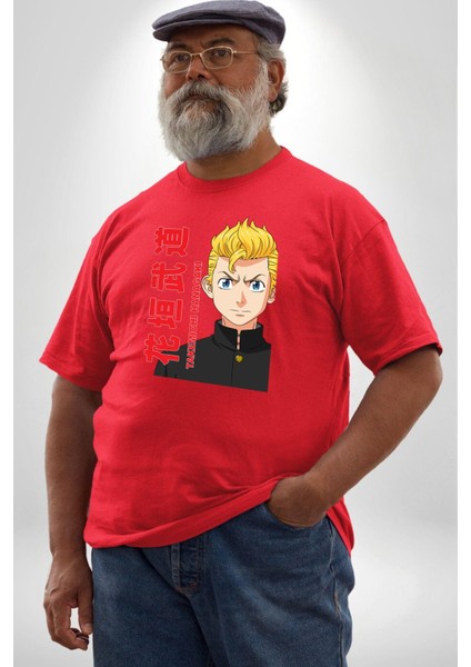 Takemichi Hanagaki Anime Tv Series Tokyo Revengers Kırmızı Büyük Beden Erkek Kadın Unisex Basic Ön Baskılı Tişört