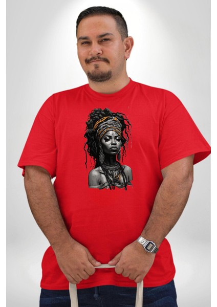 Afrikalı Erkek Kadın Unisex Sanat Kırmızıi Kırmızı Büyük Beden Erkek Kadın Unisex Basic Ön Baskılı Tişört fiyatları