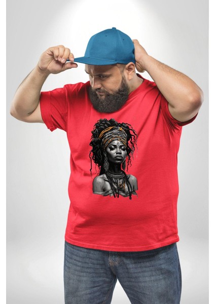 Afrikalı Erkek Kadın Unisex Sanat Kırmızıi Kırmızı Büyük Beden Erkek Kadın Unisex Basic Ön Baskılı Tişört modelleri