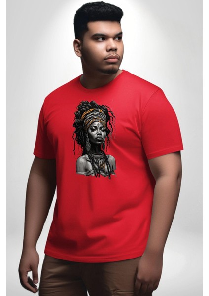 Afrikalı Erkek Kadın Unisex Sanat Kırmızıi Kırmızı Büyük Beden Erkek Kadın Unisex Basic Ön Baskılı Tişört fırsatları