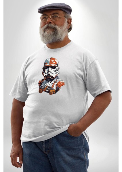 Star Wars Renkli Clone Troopers Beyaz Büyük Beden Kadın Erkek Ünisex Basic Ön Baskılı Tişört