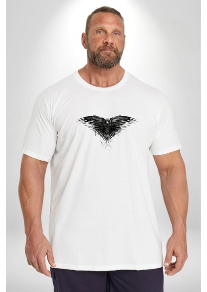 3 Gözlü Kuzgun Beyaz Büyük Beden Kadın Erkek Ünisex Basic Ön Baskılı Tişört fırsatları