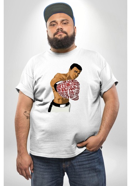 Muhammed Ali Boks Boksör Yıldız Spor Beyaz Büyük Beden Kadın Erkek Ünisex Basic Ön Baskılı Tişört