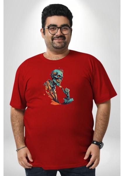 Zombi Iskelet Kendine Yumruk Kırmızı Büyük Beden Erkek Kadın Unisex Basic Ön Baskılı Tişört fırsatları