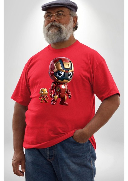 Yenilmezler Avengers Bebek Iron Man Kırmızı Büyük Beden Erkek Kadın Unisex Basic Ön Baskılı Tişört