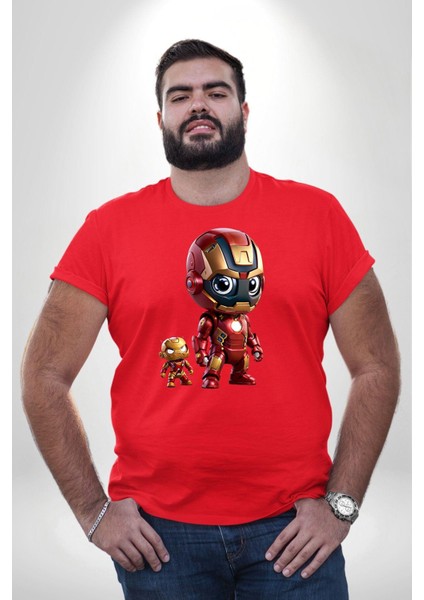 Yenilmezler Avengers Bebek Iron Man Kırmızı Büyük Beden Erkek Kadın Unisex Basic Ön Baskılı Tişört