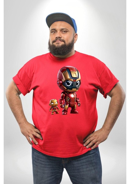 Yenilmezler Avengers Bebek Iron Man Kırmızı Büyük Beden Erkek Kadın Unisex Basic Ön Baskılı Tişört