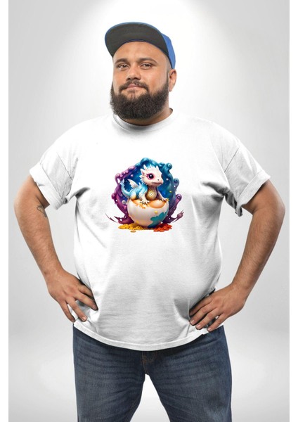 Sevimli Bebek Ejderha Elmas Yumurta Beyaz Büyük Beden Kadın Erkek Ünisex Basic Ön Baskılı Tişört fırsatları