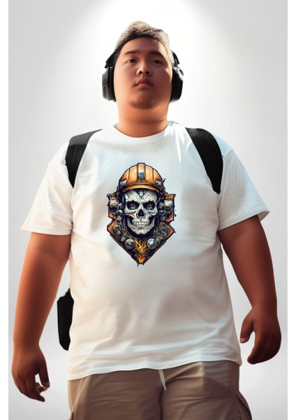 Maden Işcisi Kuru Kafa Beyaz Büyük Beden Kadın Erkek Ünisex Basic Ön Baskılı Tişört