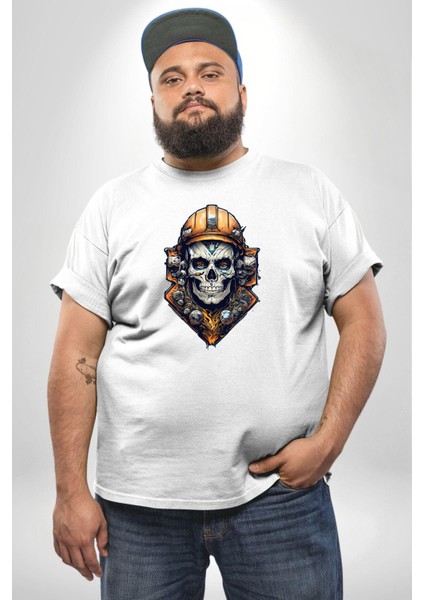Maden Işcisi Kuru Kafa Beyaz Büyük Beden Kadın Erkek Ünisex Basic Ön Baskılı Tişört fiyatları