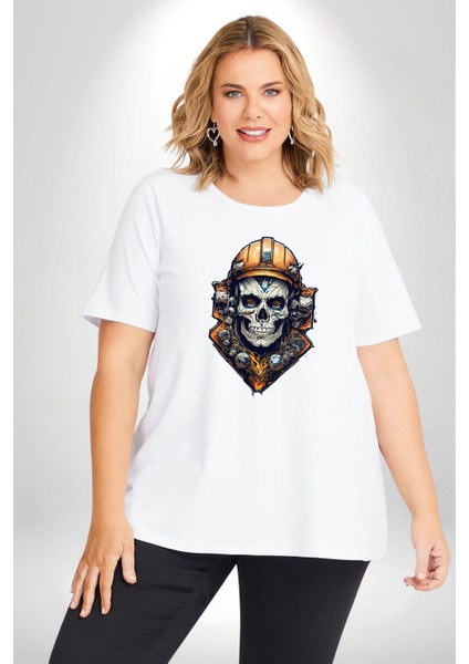 Maden Işcisi Kuru Kafa Beyaz Büyük Beden Kadın Erkek Ünisex Basic Ön Baskılı Tişört indirimleri