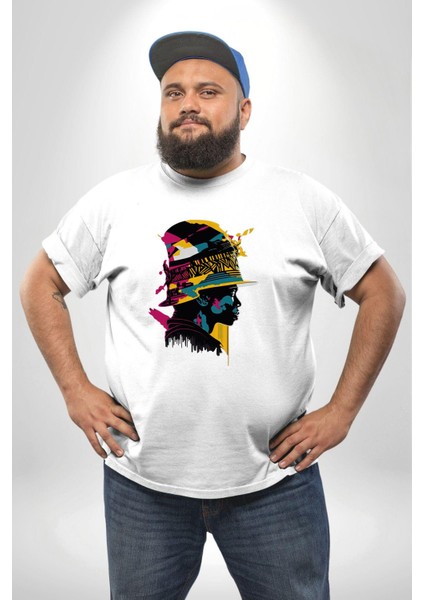 Canlı Afrobeat Füzyon Renkli Siluet Beyaz Büyük Beden Kadın Erkek Ünisex Basic Ön Baskılı Tişört
