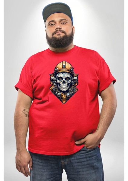 Maden Işcisi Kuru Kafa Kırmızı Büyük Beden Erkek Kadın Unisex Basic Ön Baskılı Tişört fiyatları
