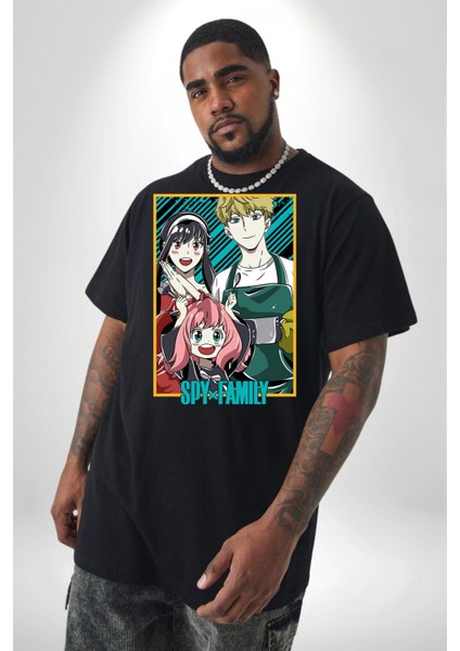 Spy X Family Anime Özel Tasarım Siyah Büyük Beden Erkek Kadın Unisex Basic Ön Baskılı Tişört