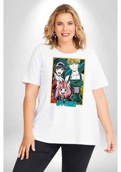 Spy X Family Anime Özel Tasarım Beyaz Büyük Beden Kadın Erkek Ünisex Basic Ön Baskılı Tişört