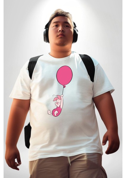 Piklet Balon Beyaz Büyük Beden Kadın Erkek Ünisex Basic Ön Baskılı Tişört