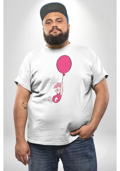 Piklet Balon Beyaz Büyük Beden Kadın Erkek Ünisex Basic Ön Baskılı Tişört