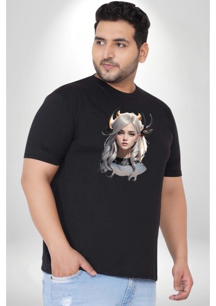 Koç Erkek Kadın Unisex Savaşcı Siyah Büyük Beden Erkek Kadın Unisex Basic Ön Baskılı Tişört