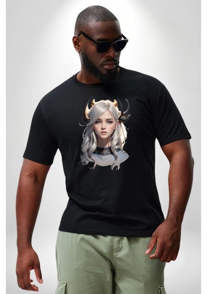 Koç Erkek Kadın Unisex Savaşcı Siyah Büyük Beden Erkek Kadın Unisex Basic Ön Baskılı Tişört indirimleri