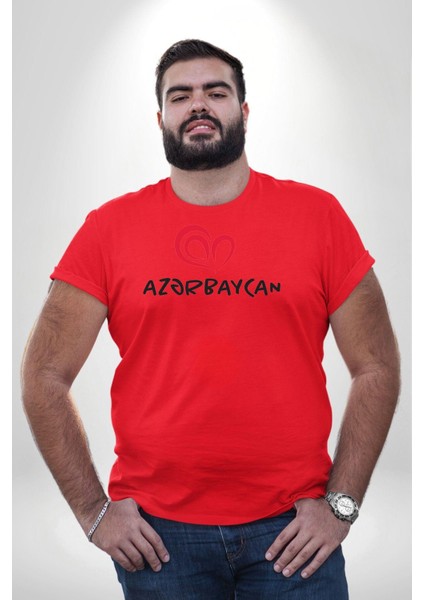 Azerbaycan Seviyorum I Love Azarbaycan Kırmızı Büyük Beden Erkek Kadın Unisex Basic Ön Baskılı Tişört modelleri